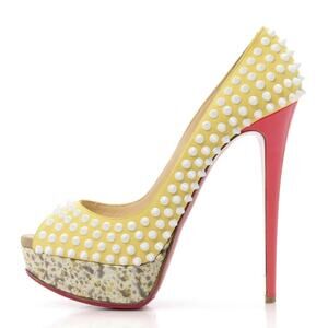 Christian Louboutin Lady Peep 150 Spikes Platform Heels Pumps 36 Yellow Pink